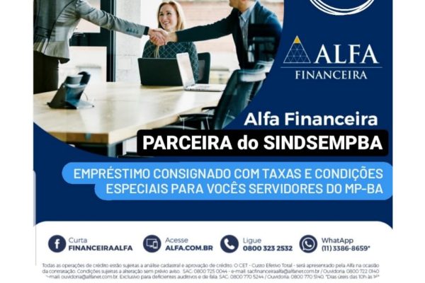 O SINDSEMPBA oficializa parceria com o Banco Alfa.