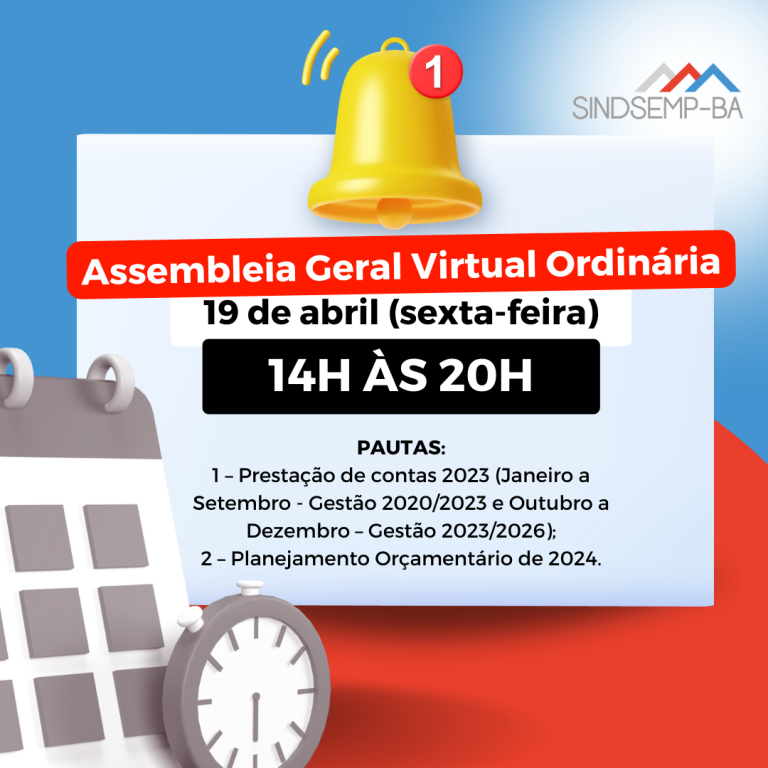 Assembleia Geral Virtual Ordinária do SINDSEMP-BA acontece nesta sexta-feira, 19